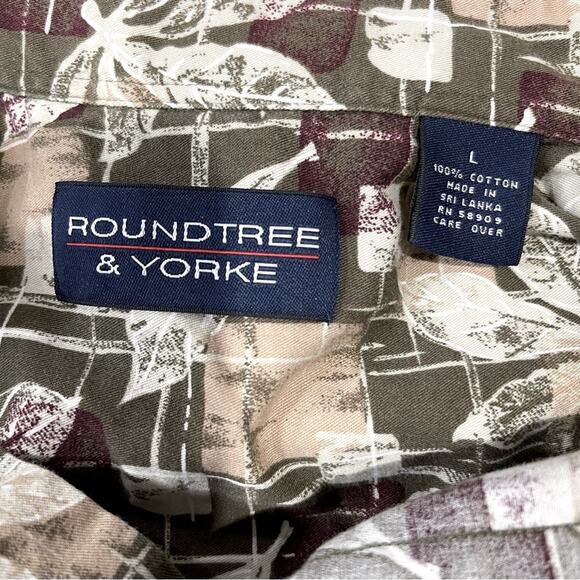 Roundtree & Yorke Leaf Print Geometric Long Sleeve Button Down Shirt - Large - Picture 7 of 9